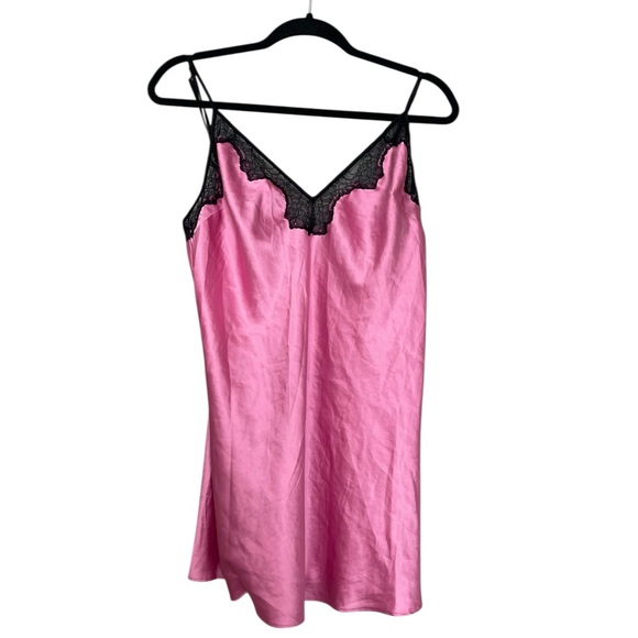 Victoria's Secret Other - Victoria's Secret Pink Satin Slip with Black Lace Trim